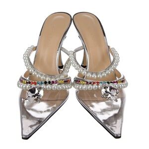Mach & Mach Diamond of Elizabeth PVC Mules in Clear Silver Faux Pearl sz 38 8 US